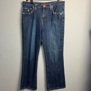 Hipstar‎ Jeans Size 16 Embellished Dark Wash Bootcut Denim Embroidered Pockets